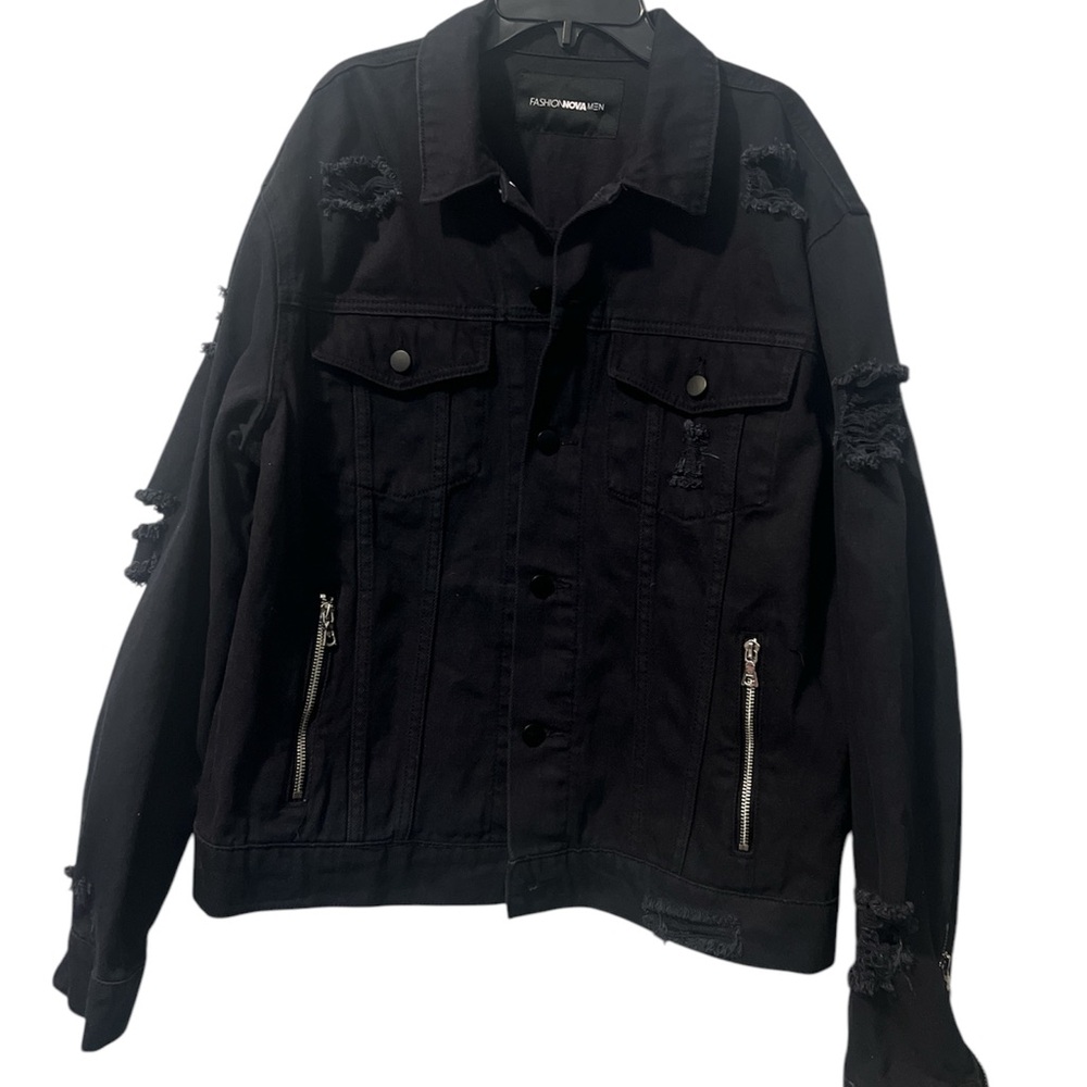 Fashion Nova Men Black Denim Jacket size Medium